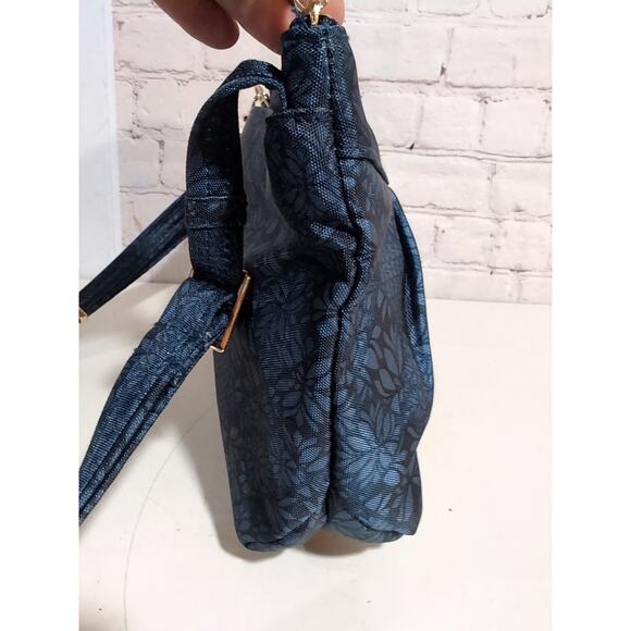 Travelon Anti-Theft Classic North South Crossbody Blue Floral Gold Hardware - Picture 3 of 14